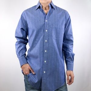 VTG Burberry Blue Multicolor Stripe Shirt 15.5 34